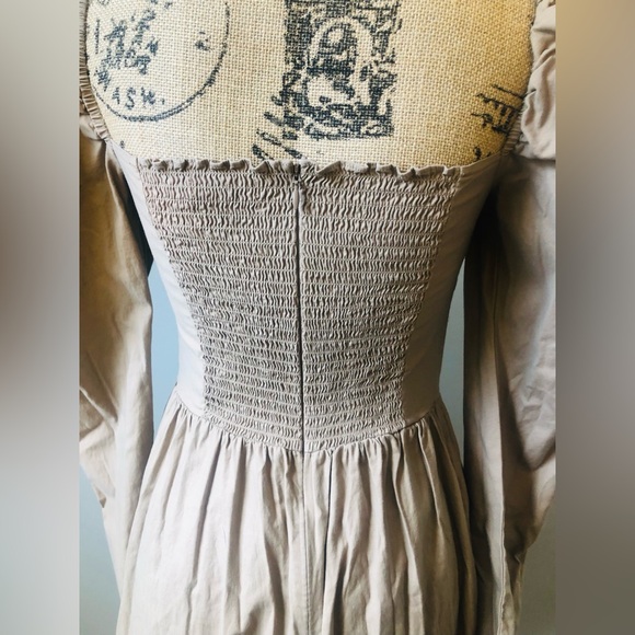 REFORMATION TAUPE PUFF SLEEVE PRINCESSCORE COTTAGECORE ROYALCORE MIDI DRESS - Picture 5 of 12